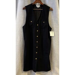 Vintage Joan Leslie Button Up Sleeveless Dress Wool Blend Size 12 NOS